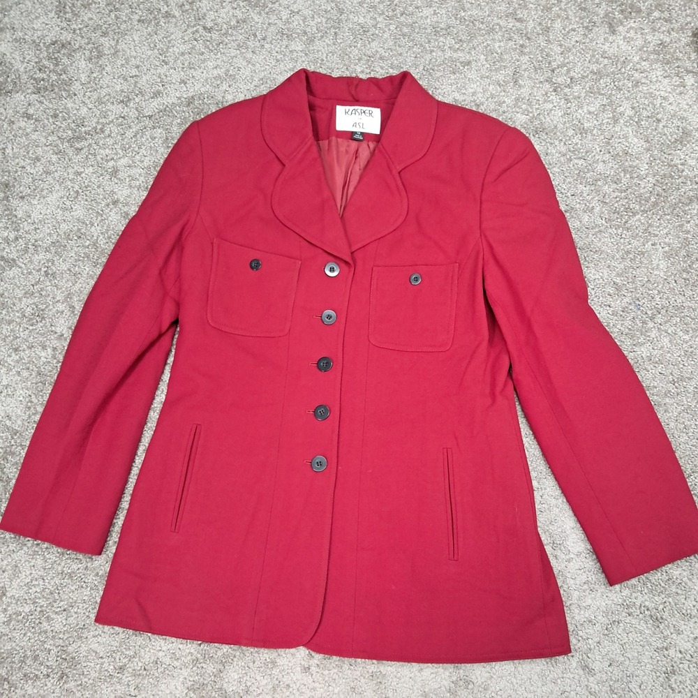 Kasper for ASL Red Wool Blazer Jacket Womens Size 12 Button Front Vintage Style